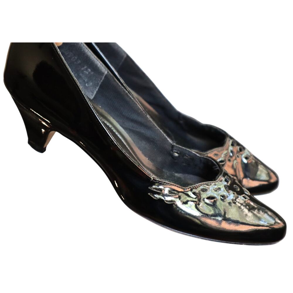 intage 80s 90 Hushpuppies Womens Black Patent Leather Pumps Low Heel 9N Narrow